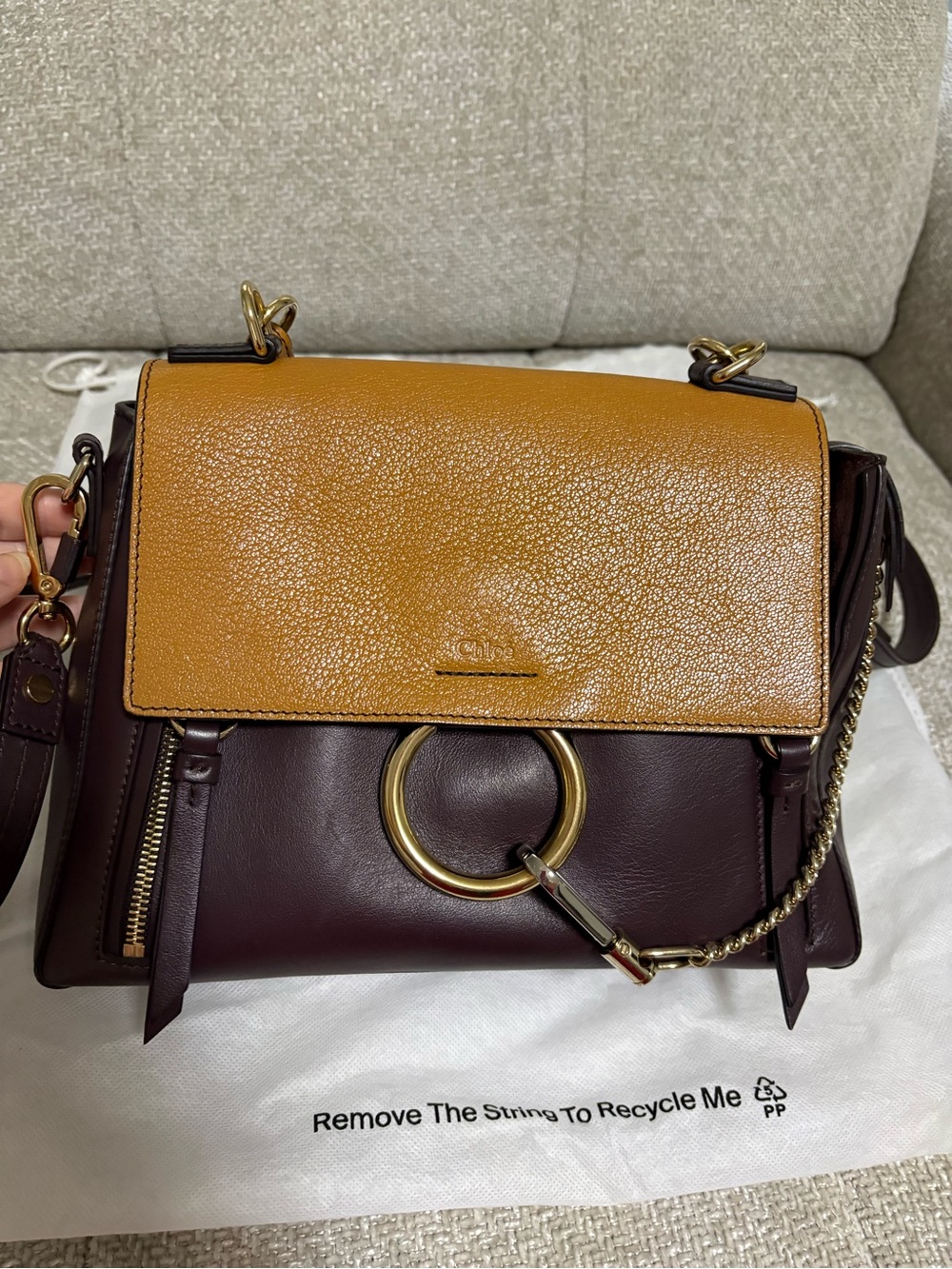 Chloe Two-Tone Leather Shoulder Bag in Tan & Dark Brown